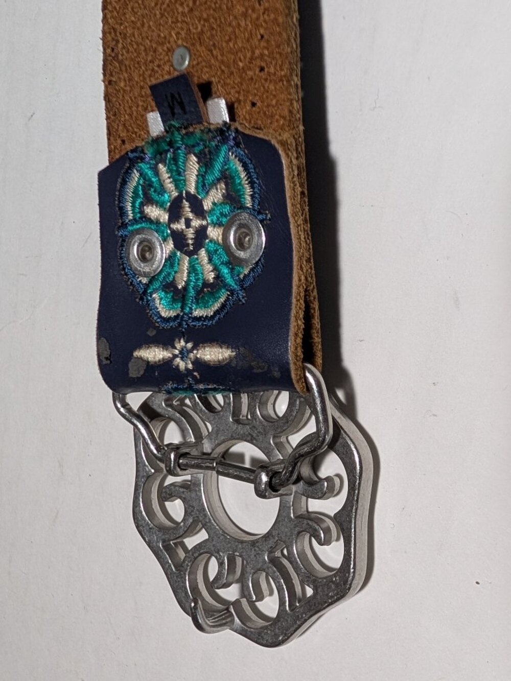 Lucky Brand Leather Embroidered Floral Belt Western Dark Blue - Picture 3 of 6